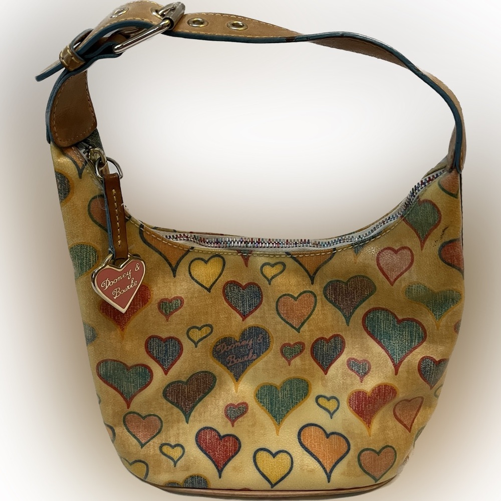 Dooney & Bourke Multicolor Heart Print Hobo Bag Purse Y2K Shoulder Bag c2000s